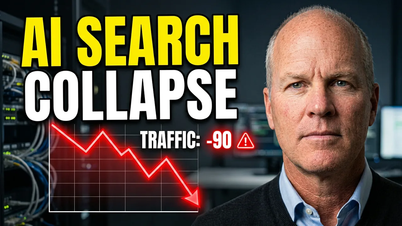 Sean Phillips beside the words AI search collapse and a falling traffic chart